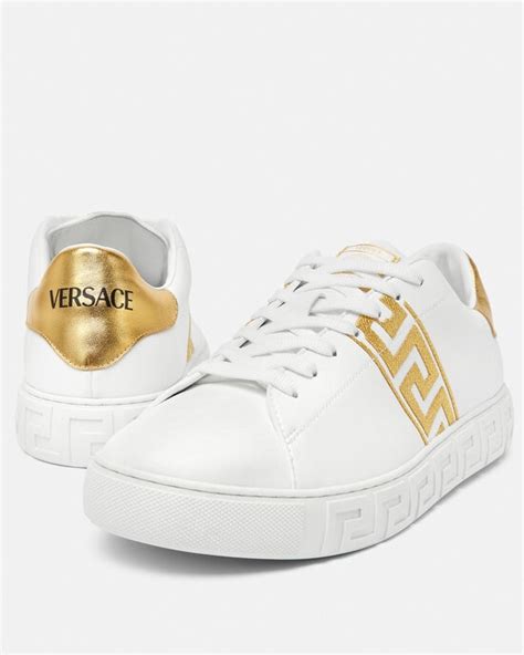 versace men embroidered leather sneakers|Versace greca sneakers men's.